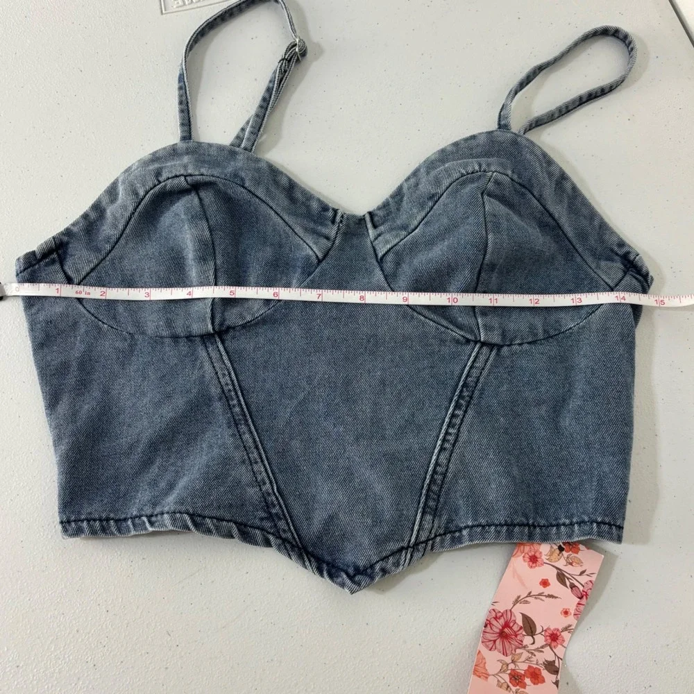 Denim Corset Top Y2K Festival Streetwear Baddie Western Smocking Women S - Picture 6 of 8